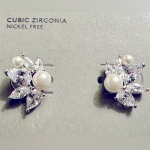 Cubic Zirconia nickel free pearl earrings